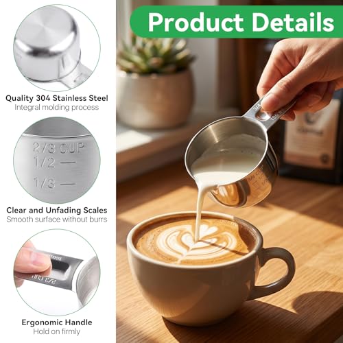 6 Pcs 3/4 Cup Measuring Cup,180ml | 6oz | 180cc 304 Stainless Steel Measure Scoop Metal Measuring Cups,3/4 Cup Dog Food Scoop for Cooking Baking Coffee,Metric & US Measurement Dishwasher Safe