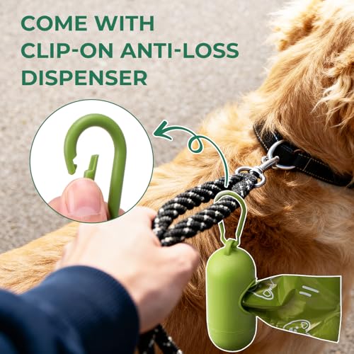 Dyforce Dog Poop Bags Rolls with Dispenser, 600 Count Value Pack Extra Thick Strong Leak Proof Poop Bags for Dogs Doggy with Holder, Scented Pet Waste Cat Litter Bags 9x13" Bulk, Green - color: Green
