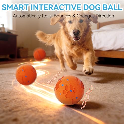 Smart Interactive Dog Toy Ball, Automatic Moving Rolling & Bouncing, Motion Activated E-TPU Dog Ball, Waterproof Chew Resistant for Medium & Large Dogs (Orange) - color: Orange
