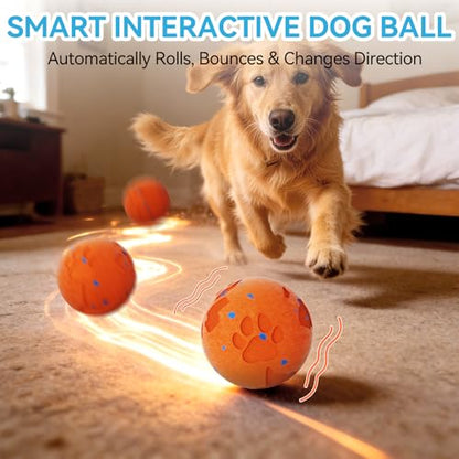 Smart Interactive Dog Toy Ball, Automatic Moving Rolling & Bouncing, Motion Activated E-TPU Dog Ball, Waterproof Chew Resistant for Medium & Large Dogs (Orange) - color: Orange