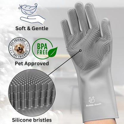 Dog Washing Gloves with Bristle Scrubbers, Reusable Silicone Gloves Ideal for Pet Bathing, Massaging & Grooming (Gray) - color: Gray