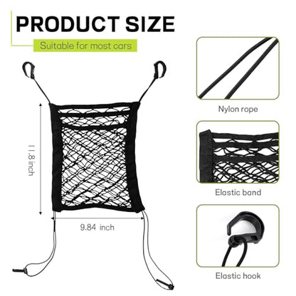 3-Layer Car Mesh Organizer, Kid Dog Pet Net Barrier Between Front Seats, Elastic Tissue Purse Holder Driver Storage Netting Pouch, Universal Stretchable Car Seat Mesh Bag