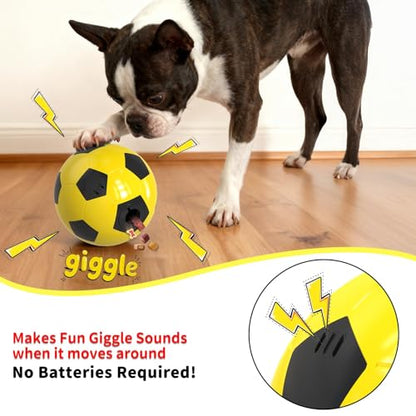 Interactive Dog Toys Treat Dispensers - Giggle Squeaky Dog Soccer Ball Rewards Puzzle to Keep Them Busy, Mental Stimulation Enrichment Food Dispensing for Small Medium Large Breeds, Yellow - color: Yellow
