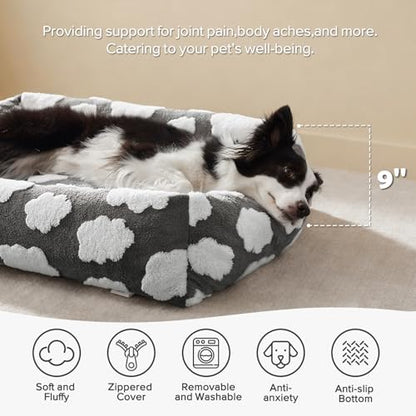 JOEJOY XL Dog Beds Large Sized Dog, Rectangle Washable Orthopedic Pet Bed with Removable Zipper Cover, Cute Soft Calming Puppy Pet Bed with Jacquard Shaggy Plush & Non Skid Bottom - color: Cozy Clouds Grey, size: XL (42"x36"x9")