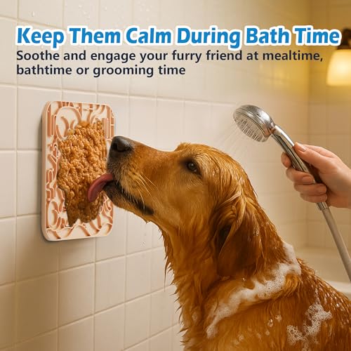 Jalopink Lick Mat for Dogs & Cats,Dog Lick Mat with Suction Cups for Anxiety Relief, Slow Feeder Dog Licking mat, Puppy Lick mat for Bath Time, Grooming & Training 2 Pack - color: 7.9"x7.9"｜Navy Blue & Caramel
