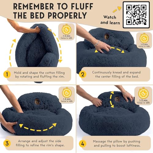 PetJett Small Dog Bed - 23'' Round Dog Beds, Calming Puppy Bed - Washable Dog Bed - Anti-Slip, Super Soft Fluffy Plush Faux Fur Pet Bed, Anti-Anxiety Premium Comfort Donut Bed, Fits Dogs Upto 25 lbs - color: Dark Gray, size: Small - 23”L x 23”W x 8”Th