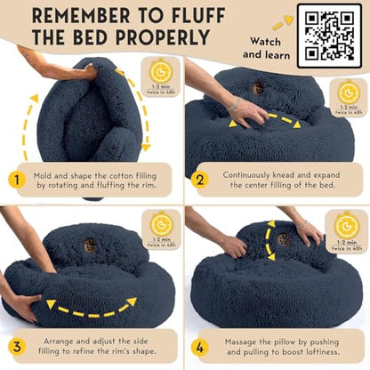 PetJett Small Dog Bed - 23'' Round Dog Beds, Calming Puppy Bed - Washable Dog Bed - Anti-Slip, Super Soft Fluffy Plush Faux Fur Pet Bed, Anti-Anxiety Premium Comfort Donut Bed, Fits Dogs Upto 25 lbs - color: Dark Gray, size: Small - 23”L x 23”W x 8”Th