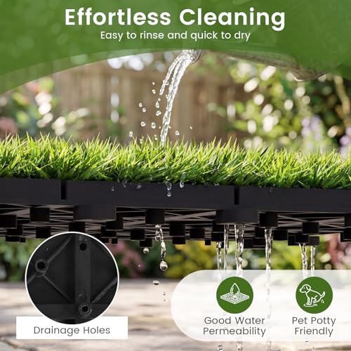 Giantex Artificial Grass Interlocking Deck Tiles, 30 PCS Fake Turf Flooring with Drainage Base, Snap-Together Outdoor Grass Tiles for Patio, Balcony, Poolside, Dog Potty Area & Indoor Outdoor Decor