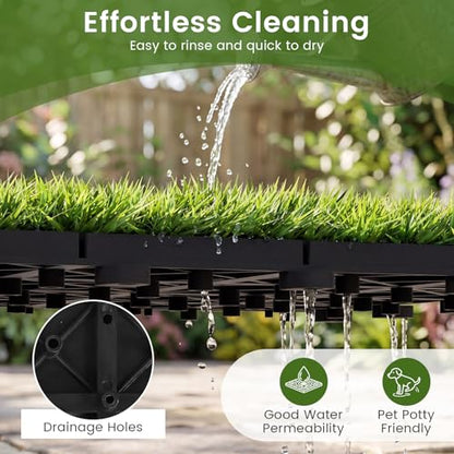 Giantex Artificial Grass Interlocking Deck Tiles, 30 PCS Fake Turf Flooring with Drainage Base, Snap-Together Outdoor Grass Tiles for Patio, Balcony, Poolside, Dog Potty Area & Indoor Outdoor Decor