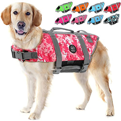 EMUST Dog Life Vests, Adjustable Pet Life Jacket with Rescue Handle, Dog Flotation Vest for Small/Medium/Large Dogs, XS, NewPinkCamouflage - color: NewPinkCamouflage, size: XS