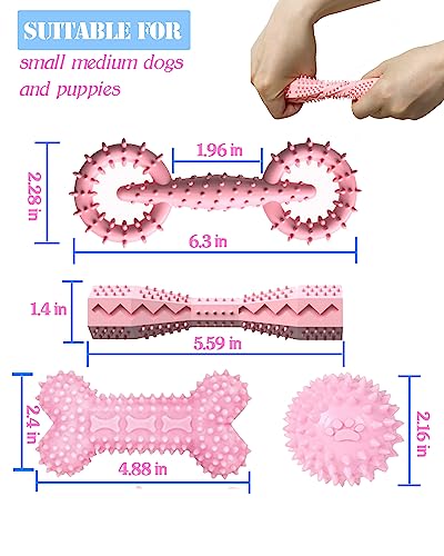 4 Pack Puppy Teething Toys Dog Durable Chew Toys Soft Rubber Toy Dog Teeth Cleaning Toothbrush Toy Cute Interactive Toys for Puppies Small Breed (Pink) - color: Pink