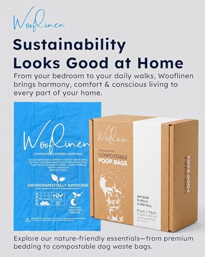 Wooflinen Home Compostable Dog Poop Bags – Leak-Proof Dog Poop Bags Rolls – Large 9x13”, Durable, Easy Tear – Made from Plant & PBAT Material – For Big & Small Dogs – 720 Count (48 Rolls) - size: 240 Count (Pack of 3)