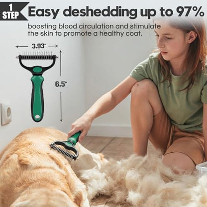 Bonteck Dog Slicker Brush for Dogs Grooming Kit 5PCS | Large Dog Brush for Goldendoodles Poodles Doodles | Long Pin Haired Brush | Poodle Brushes and Comb (Green) - color: Green