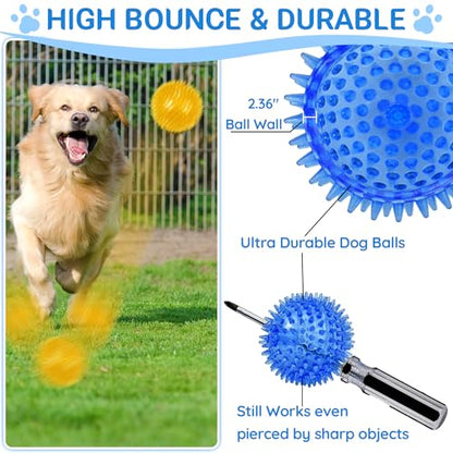 LECHONG 4-Pack Large Squeaky Dog Balls, 4.5" Rubber Spiky Dog Balls for Large Medium Aggressive Chewers Teeth Cleaning, Chew Toy for Training & Boredom Buster - size: L 4PACK