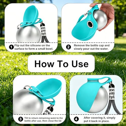 Leak Proof Portable Stainless Steel Dog Water Bottle, Flip-Top Silicone Bowl for Small Dog & Cat, Insulated Hot & Cold Retention, One-Hand Easy Use for Walking & Hiking, 10oz Blue(No Print) - color: Blue
