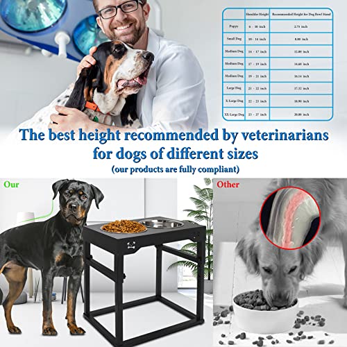 Elevated Dog Bowls, Adjustable Stainless Steel Bowls for Large, X/XL, Medium, Small Sized Dogs, Nonslip, 2 in 1
