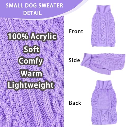 Dog Sweaters for Small Dogs Knit Puppy Sweater Fall Winter Dog Clothes Warm Sleeveless Chihuahua Clothes Doggy Turtleneck Pullover Sweater Solid Twisted Pet Cat Outfit(Purple, X-Small) - color: PURPLE, size: X-Small