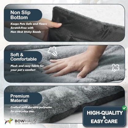 BOWHAUS 39.4" x 25.2” Machine-Washable Fluffy Dog Bed for 42" Kennel, Soft Crate Mat with Non-Slip Bottom, Cozy Pet Pad for Sleeping, Medium, Large Dog Kennel Flat Bed - size: 39.4" x 25.2" x 1.2"