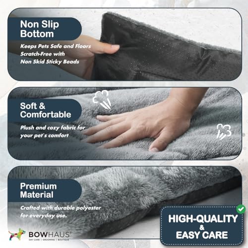 BOWHAUS 33.5" x 20” Machine-Washable Fluffy Dog Bed for 36" Kennel, Soft Crate Mat with Non-Slip Bottom, Cozy Pet Pad for Sleeping, Medium Dog Kennel Flat Bed - size: 33.5" x 20" x 1.2"