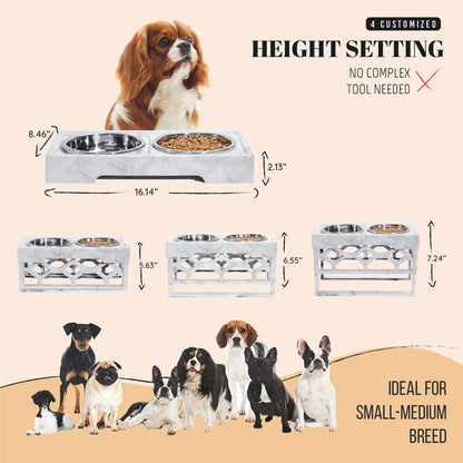 AVERYDAY Elevated Dog Bowls, 4 Height Adjustable Stand for Small and Medium Dogs, Raised Dog Feeder Holder with 2 Stainless Steel Food and Water Bowls, Anti-Slip Base Tall Feeding Station - color: Marble grey stand + 2 food bowls, size: Small