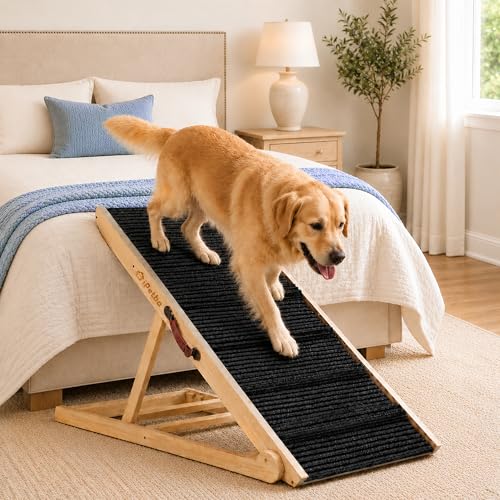Large Dog Ramp for Bed & Couch - Joint-Friendly Pet Ramp, Extra Wide, Anti-Slip, Adjustable, Stable, Up to 200 lbs - size: Large
