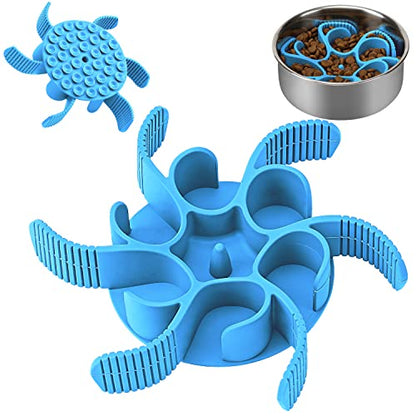 Anipaw Dog Slow Feeder Bowls Silicone Spiral Pet Food Feeder Insert to Slow Down Eating for Large Medium Small Breed Dogs Perfect with Stainless Steel Glass Ceramic Pet Bowls (Blue) - color: Blue