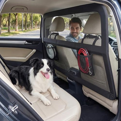 Heavy Duty Dog Car Barrier with Sturdy Metal Frame, Wider Coverage Pet Divider Net for Back Seat & Cargo Area, Universal Fit for Cars SUVs Trucks, Claw-Proof Transparent Mesh for Cool Airflow - size: Medium