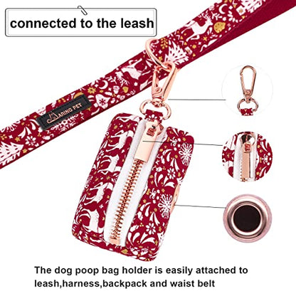 ARING PET Dog Waste Bag Dispenser, Cotton Doggy Poop Bags Holders Attach to Any Leashes, Portable Washable Christmas Pet Waste Pouch Dispenser with Metal Zipper - color: B:reindeer