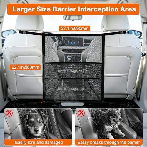 Dog Car Barrier Net Divider with 2 Large Storage Pockets | Easy to Install, Universal for Car, SUV, Truck