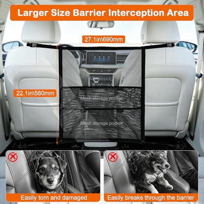 Dog Car Barrier Net Divider with 2 Large Storage Pockets | Easy to Install, Universal for Car, SUV, Truck