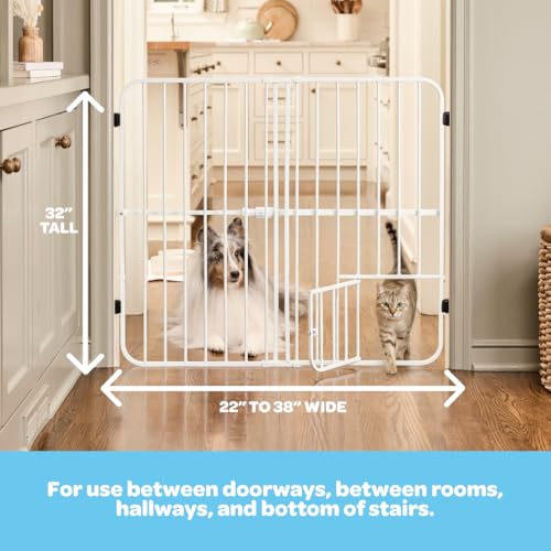 Carlson Extra Tall Metal Expandable Pet Gate White, Includes Small Pet Door 32" Tall x 22" - 38" Wide - size: 32" Tall, 22-38" Wide