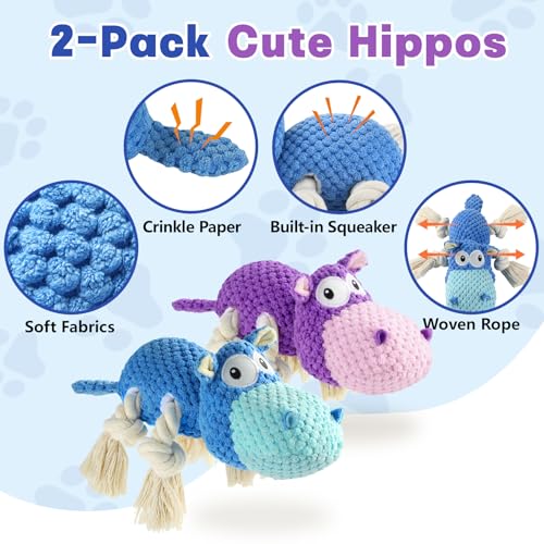 TOOPTATE 2-Pack Squeaky Dog Toys - Plush Dog Toys for Small Medium Large Dogs, Keep Them Busy (Blue & Purple, Medium) - color: Blue + Purple, size: Medium