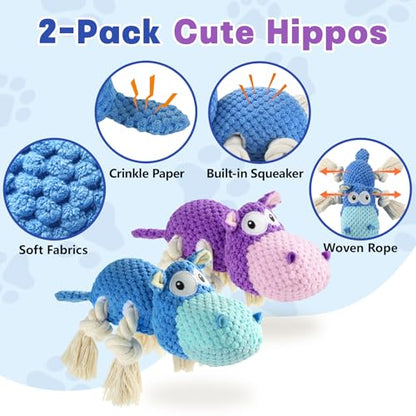 TOOPTATE 2-Pack Squeaky Dog Toys - Plush Dog Toys for Small Medium Large Dogs, Keep Them Busy (Blue & Purple, Medium) - color: Blue + Purple, size: Medium