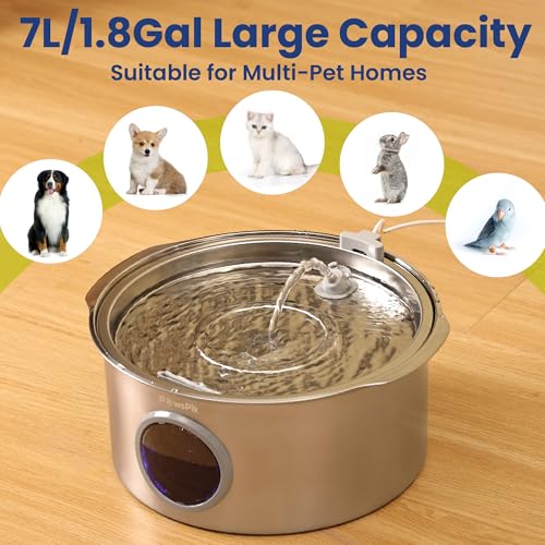 PawsPik Ultra-Quiet Stainless Steel Dog Water Fountain, 1.8-gal - color: Silver