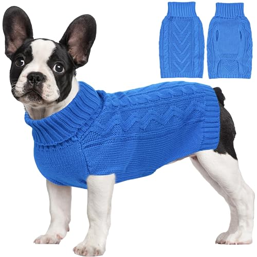 Dog Sweaters for Small Dogs Small Dog Sweater Boy Fall Winter Doggy Clothes for Chihuahua Warm Knitted Puppy Sweater Solid Turtleneck Pullover Pet Cat Outfit(Blue, S) - color: Blue, size: Small
