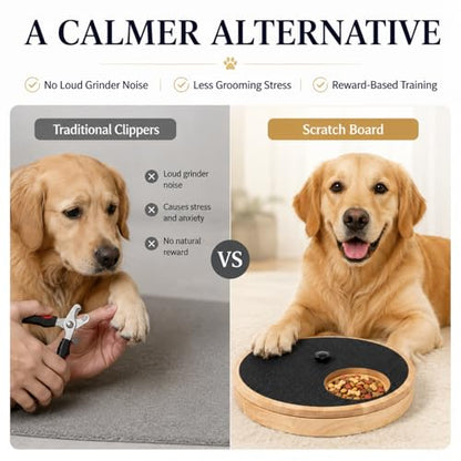 Dog Nail Scratch Board with Treat Drawer,Round Solid Wood Dog Scratch Pad, Stress-Free Nail File Board Alternative to Clippers & Grinders for Small Medium Large Dogs - size: Round