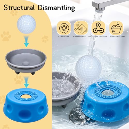 Slow Feeder Lick Bowl for Liquid Dog Treats- Lick Toy for Bone Broth, Rolling Ball Dog Lick Bowl with pet Anti Slip Pads and Cleaning Brushes, Suit for Large Medium Small Dogs&Post-Op