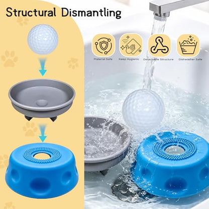 Slow Feeder Lick Bowl for Liquid Dog Treats- Lick Toy for Bone Broth, Rolling Ball Dog Lick Bowl with pet Anti Slip Pads and Cleaning Brushes, Suit for Large Medium Small Dogs&Post-Op