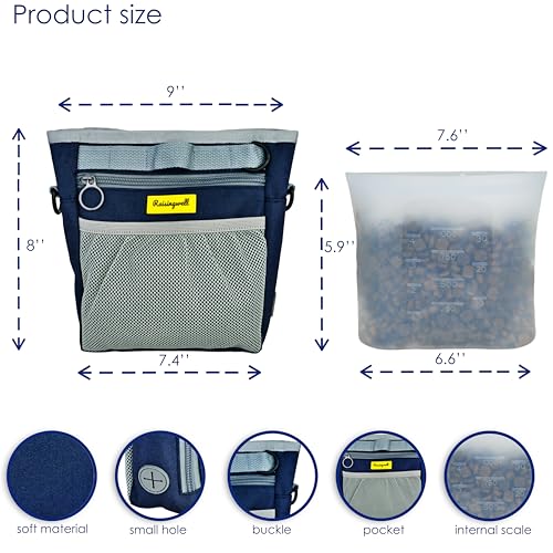Raisingwell Dog Treat Pouch with Magnetic Closure 4-Cup Silicone Bag Fanny Pack Holder with Clicker 4 Ways to Wear Front Pocket Fits All Phones Ideal for Leash, Pet Walking and Training（Blue） - color: H.Blue, size: 4CUP