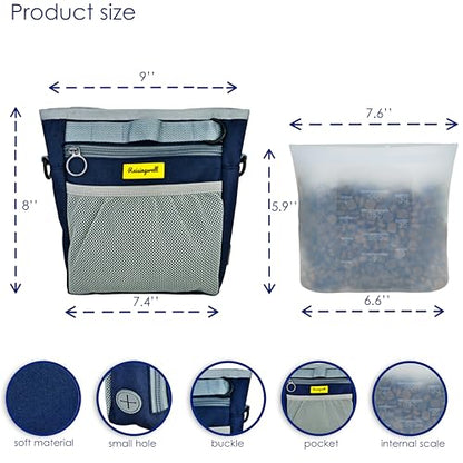 Raisingwell Dog Treat Pouch with Magnetic Closure 4-Cup Silicone Bag Fanny Pack Holder with Clicker 4 Ways to Wear Front Pocket Fits All Phones Ideal for Leash, Pet Walking and Training（Blue） - color: H.Blue, size: 4CUP
