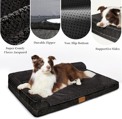 Orthopedic XL Dog Bed Large Sized Dog 42''X28'', Waterproof L Bolster Egg Crate Foam Big Pet Crate Beds with Washable Removable Cover, Non-Slip Soft Pet Couch Sleep Mat, Black - color: Black, size: XL:42x28x3.5 IN