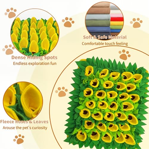 Snuffle Mat for Dogs, Cats, Rabbits, Guinea Pigs, Durable Washable Pet Feeding Mat, Flower & Grass Slow Feeder, Nose Work Training Pad, Anxiety Relief & Mental Stimulation(S, Yellow) - color: Yellow