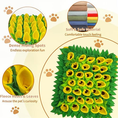 Snuffle Mat for Dogs, Cats, Rabbits, Guinea Pigs, Durable Washable Pet Feeding Mat, Flower & Grass Slow Feeder, Nose Work Training Pad, Anxiety Relief & Mental Stimulation(S, Yellow) - color: Yellow