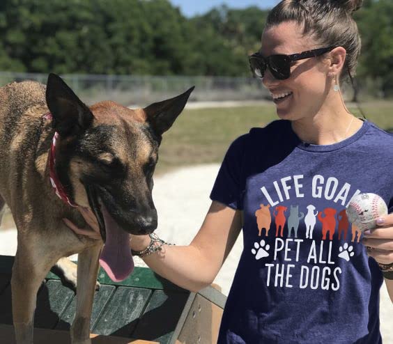 Dog Mom T-Shirt for Women - Pet Lover Shirt With Funny Saying Letter Print - All The Dogs Dog Mama Tee Top - color: Dark-blue, size: Medium