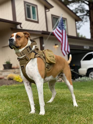Tactical Dog Collar with Handle - Military Adjustable Dog Training Collar Soft Nylon and Heavy Duty Metal Buckle for Medium Large Dogs - with Patch (Brown with Patch, Large) - color: Brown with Patch, size: Large