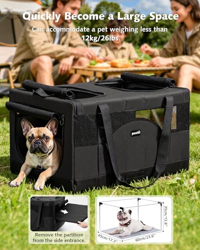 Pecute Dual Compartment Pet Carrier for Multi-Cat Families & Small Dog Owners, Collapsible Dog Crate with Reinforced Steel Frame, Car Safety Design for Travel, Vet Visits & Home Use, Dark Gray - color: Dark Gray