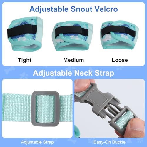 Dog Muzzle with Escape-Proof Elastic Neck Collar, Soft Breathable Air Mesh Mouth Cover Stops Biting Barking Chewing Allows Drinking Panting, Adjustable Muzzle for Small Medium Large Dogs - color: Green/Blue, size: XS