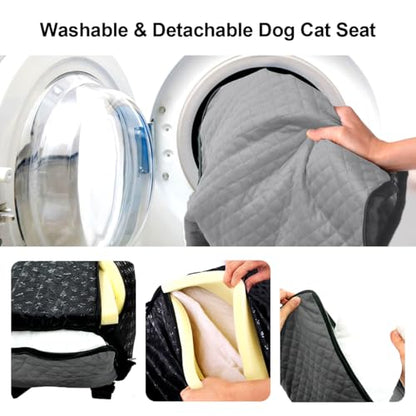 Dog Car Seat for Small Medium Dogs Pet Up to 40 lbs Gray | Detachable Washable, Soft Pet Booster Travel Bed for Front & Seat with Safety Leash Belt - color: Gray