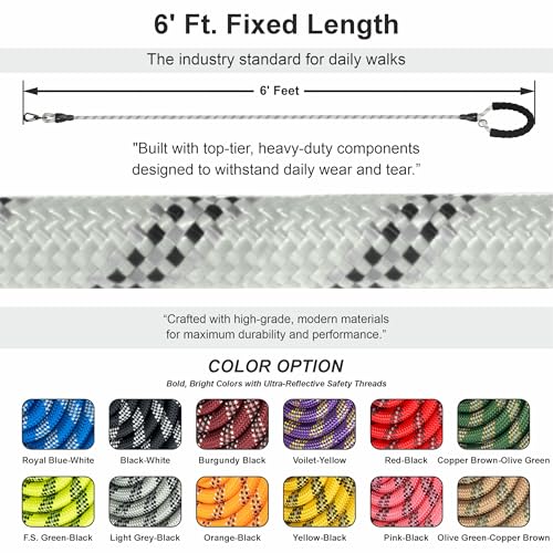 Homapet. Braided Rope Dog Leash 6 Ft with Comfortable Padded Handle Reflective Threads with Poop Bag Dispenser for Large Dogs (Light Grey-Black 6FT-1/2) - color: Light Grey-Black