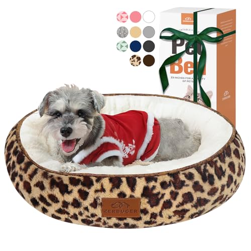 Zerbuger Cat Bed, 23In Dog Beds for Small Dogs, Calming Cat & Dog Beds for Indoor Pets, Pet Beds Comfortable Donut Round Ultra Soft (Leopard, Medium 23in) - color: Leopard, size: Medium